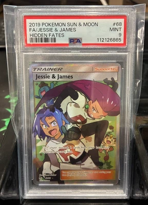 PSA 9 MINT - FULL ART JESSIE & JAMES Card 68/68 Pokemon TCG Hidden Fates - Image 1 of 2