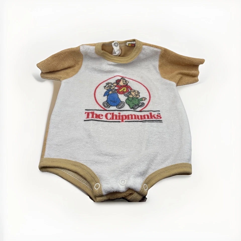 VINTAGE ALVIN & THE CHIPMUNKS ONE PIECE 12 MONTHS TERRY CLOTH BABY OUTFIT TV SET - Image 1 of 4