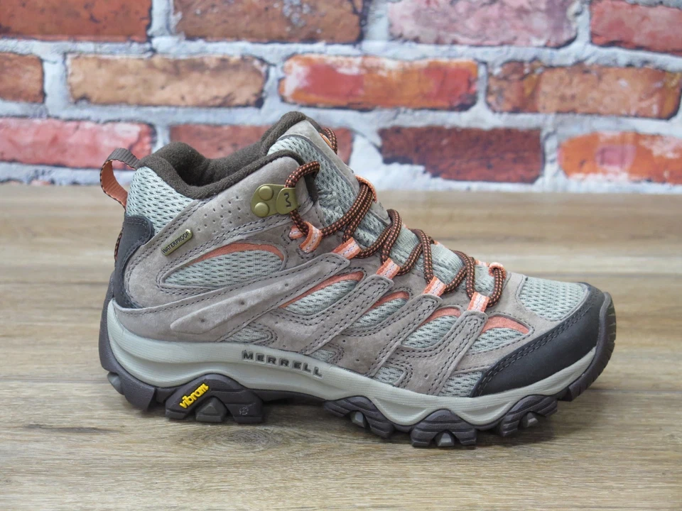 Bota de caminhada feminina Merrell Moab 3 média cabo elástico couro impermeável *J035848 - Imagem 1 de 4