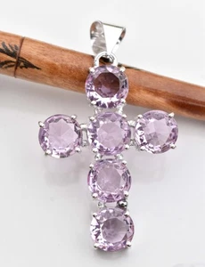 "Handcrafted Pink Topaz Gemstone Cross Pendant – Sterling Silver Faith Jewelry " - Picture 1 of 4