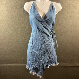 y2k forever 21 women denim wrap dress small asymmetrical fairy western festival - Picture 1 of 7