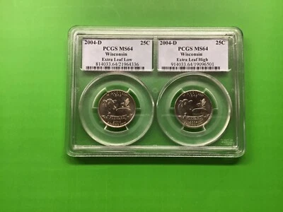 Wisconsin Quarters Extra Leaf PCGS MS 64 Twin Set Scarce - Image 1 of 2