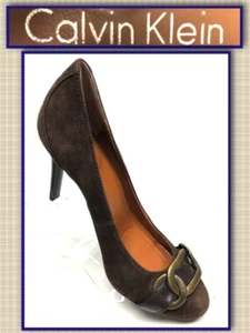 Calvin Klein Maddie NEW Size  7.5  M Brown Faux Suede Leather Pumps 888098  - Picture 1 of 7