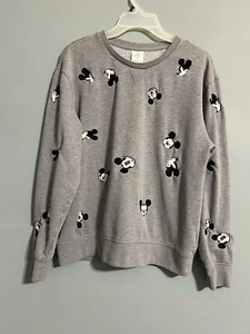 Disney Mickey Mouse Sweatshirt Gray Many Faces of Mickey Sz M - Picture 1 of 8