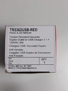 Legrand 20A 125V Krankenhausqualität manipulationssicher USB Typ A/A Steckdose rot - Bild 1 von 5
