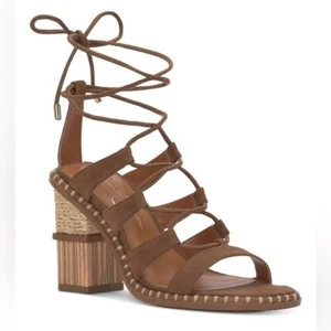 Sandali alla caviglia Jessica Simpson Lonor stringati marrone tabacco gladiatore tacco 7M - Foto 1 di 6