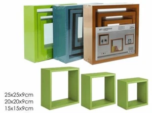 Set 3 Mensole da Parete Muro Cubo Legno Chiaro Scuro Bianco Shabby Salotto - Foto 1 di 1