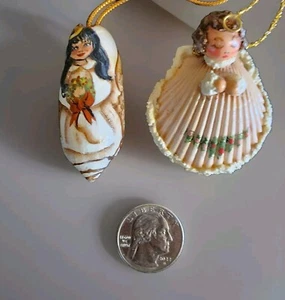 DE COLECCIÓN ADORNOS DE ÁRBOL DE NAVIDAD Hecho a Mano Shell Angels 2"L Original Artista Firmado - Imagen 1 de 7