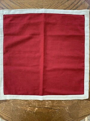 POTTERY BARN Cotton/Linen Blend Red Beige Throw Pillow Cover 18x18” - Image 1 of 4