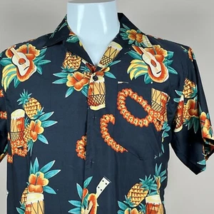 Hawaiian Mens Shirt Small Ukulele Leis Hibiscus Flowers Tiki Cocktails Drums New - Picture 1 of 8