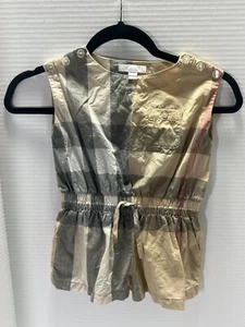 Burberry Kids Size 5Y Rosanna Sleeveless Check Romper, Neutral USED Designer - Picture 1 of 9