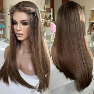 Pelucas rectas marrón ombre 100 % cabello humano encaje pelucas delanteras 13x4 pre arrancadas - Imagen 1 de 7