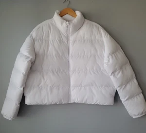 Fabletics White Full Zip Quilted Wander Cropped Puffer Coat Womens Large - Picture 1 of 7