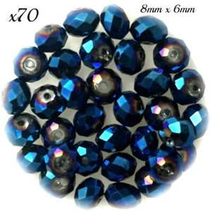 8x6mm Blue AB Faceted Rondelle Metallic Crystal Glass Spacer Beads Hole 1.3mm - Picture 1 of 1
