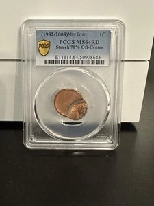 1982-2008 LINCOLN CENT PENNY 1c MINT ERROR STRUCK 70% OFF CENTER PCGS MS64RD  - Picture 1 of 2