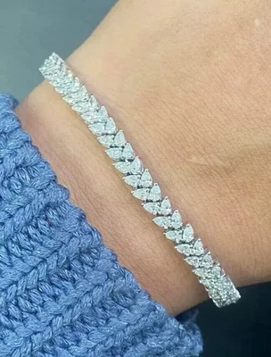 Brazalete de tenis para mujer de diamantes creados en laboratorio con corte pera de 3 quilates acabado en oro blanco de 14 quilates Foto 1 de 4