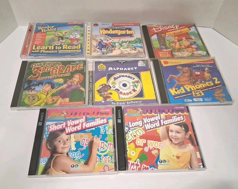 KIDS' CD-ROM Lot of 9 Discs -Phonics, Reader Rabbit School Educational PC CD - Image 1 of 4