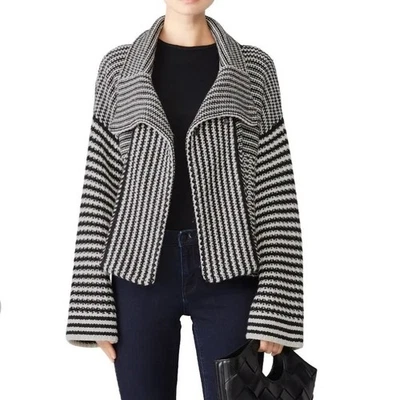 Cárdigan de diseñador Splendid Brand XS chaqueta suéter recortada a rayas blancas y negras Foto 1 de 4
