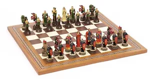 Robin Hood Chessmen Taiwan & Inlaid Mosaic Board Spain a Cambor Vintage Special - Picture 1 of 5