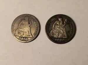 1890 & 1890-S Seated Liberty Silver Dimes - Picture 1 of 6