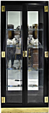1985 American of Martinsville Black Lacquer Campaign Style Curio Display Cabinet Cover