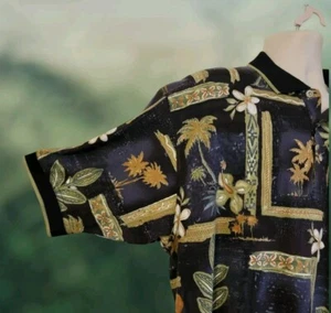 Kaylua Bay Floral Polo Shirt Hawaiian Men Large Black Cotton t08 - Picture 1 of 6