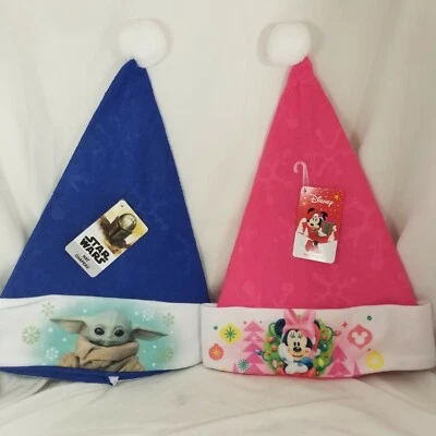 2 Christmas Santa Hat Grogu Baby Yoda + Minnie Mouse Mando Star Wars Disney Felt - Image 1 of 4