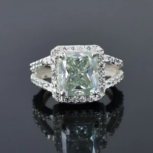 RARE 7.75 Ct Radiant Cut Certified Treated Off White Diamond Ring,925 Silver - Picture 1 of 7