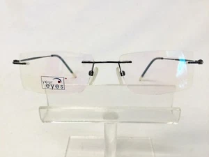 New Old Stock Your Eyes Eyeglasses YE5 Navy Blue Rimless Drill Mount Rectangular - Picture 1 of 6