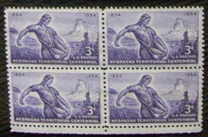 US 3¢ Stamp SC #1060 Nebraska Territorial Centennial block of 4 MNH 1954. - Picture 1 of 1