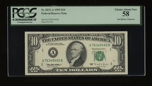 DBR 1995 $10 FRN Boston Fr. 2031-A PCGS 58 Serial A76345462B - Picture 1 of 2