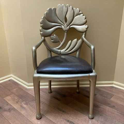 Rare Vintage Phyllis Morris Style Floral Carved Blended Gold Leaf Accent Chair Cover