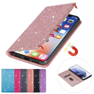 Glitter Leather Wallet Case Slim Flip Cover for Samsung Galaxy A14/A24/A34/A54 - Picture 1 of 33