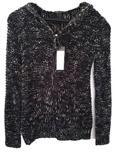 Chaqueta con capucha BCBG Maxazria para mujer negra y blanca marmolada talla S precio de venta sugerido por el fabricante $240 - Imagen 1 de 12