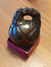 Meiji Netsuke Mokugyo Bell Two Beautiful Carved Dragons With Black Coral Eyes