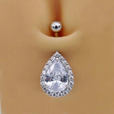 2.40Ct Pear Moissanite  Body Belly Botton Women 14k White Gold Finish - Image 1 of 3