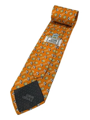 Corbata Gianni Versace Para Hombres Floral Perro Medusa Logo Naranja Seda 3.5" (W) x 58.25" (L) Foto 1 de 4