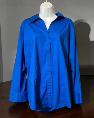 Women Lee Riders Blue Long Sleeve Button Up Cotton Blend Blouse Sz XXL - Image 1 of 4