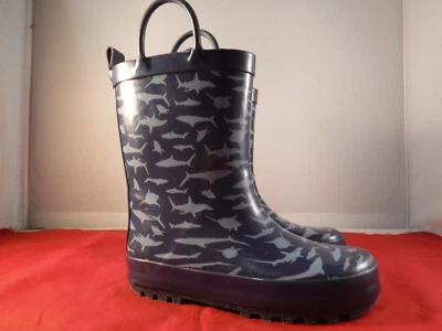 PFR Boys Girls OLD NAVY Blue Sea Life Shark Fish Nautical Rubber Rain Boots 10 - Image 1 of 4