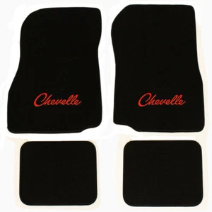 NEW! 1968 - 1972 CHEVELLE Floor Mats Black Carpet Embroidered RED Logo Set of 4 - Picture 1 of 12