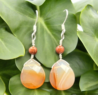 Impresionantes pendientes semipreciosos de cornalina y ágata brillante con ganchos de plata 925 Foto 1 de 2