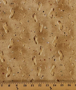 Landscape Medley Sand Footprints Beach Cotton Fabric Print by the Yard D774.28 - Picture 1 of 1