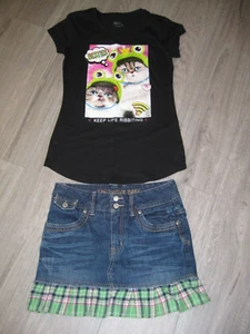 Girls Justice Bestie Cats outfit Lot Jean Skort Top size 12 2 piece set Frogs - Picture 1 of 11