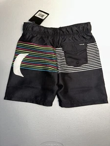 Hurley Boys 4 Black Neon Stripe Logo Trunks Board Shorts Beach Summer Swim - Picture 1 of 5
