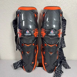 Vemar Carbon Fiber Knee Shin Guards Orange/Black Racing Motorcycle Protection - Picture 1 of 8