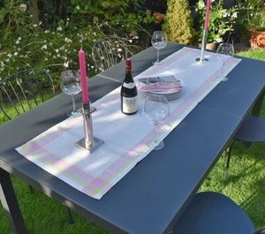 Table Runner Linen Jacquard 50x170 CM Light Pink with Ornaments And Hemstitch - Picture 1 of 6