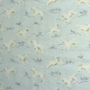 By 1/2 Yard Nursery Sheep Lamb Frolicking Light Blue Green 100% Cotton Fabric - Picture 1 of 3