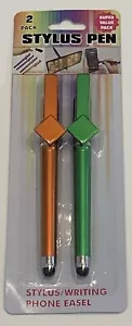 2 Pk Stylus Pen Pens Touch Screens IPad IPhone Tablets Fine Tip Green Orange - Picture 1 of 2