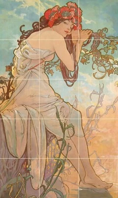 Mosaic Ceramic Panel of Alphonse Mucha Les Saisons Eté - Alphonse Mucha Print - Image 1 of 4