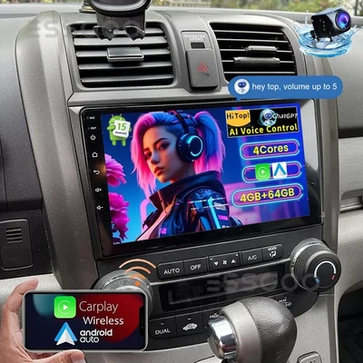 4+64G Android 15 CarPlay Stereo Radio For Honda CRV 2007-2011 AI Voice Control - Image 1 of 4